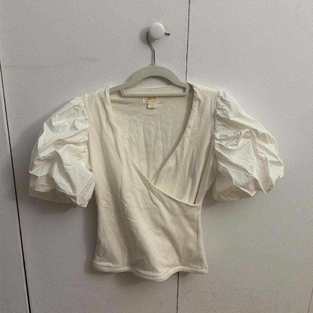 Maeve By Anthropologie Top Blouse White Balloon Sleeve